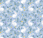 Watercolor bunny nursery fabric draped view