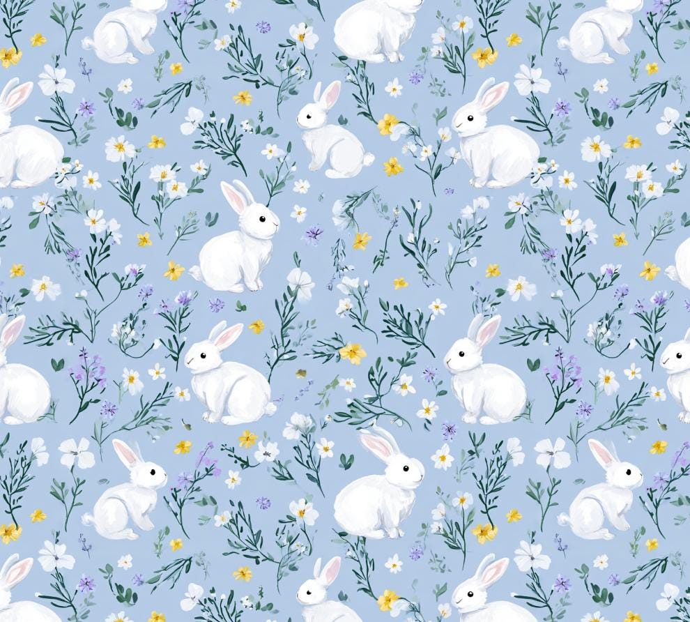 Watercolor bunny nursery fabric detail view
