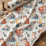 Cute cat quilting fabric flat lay view