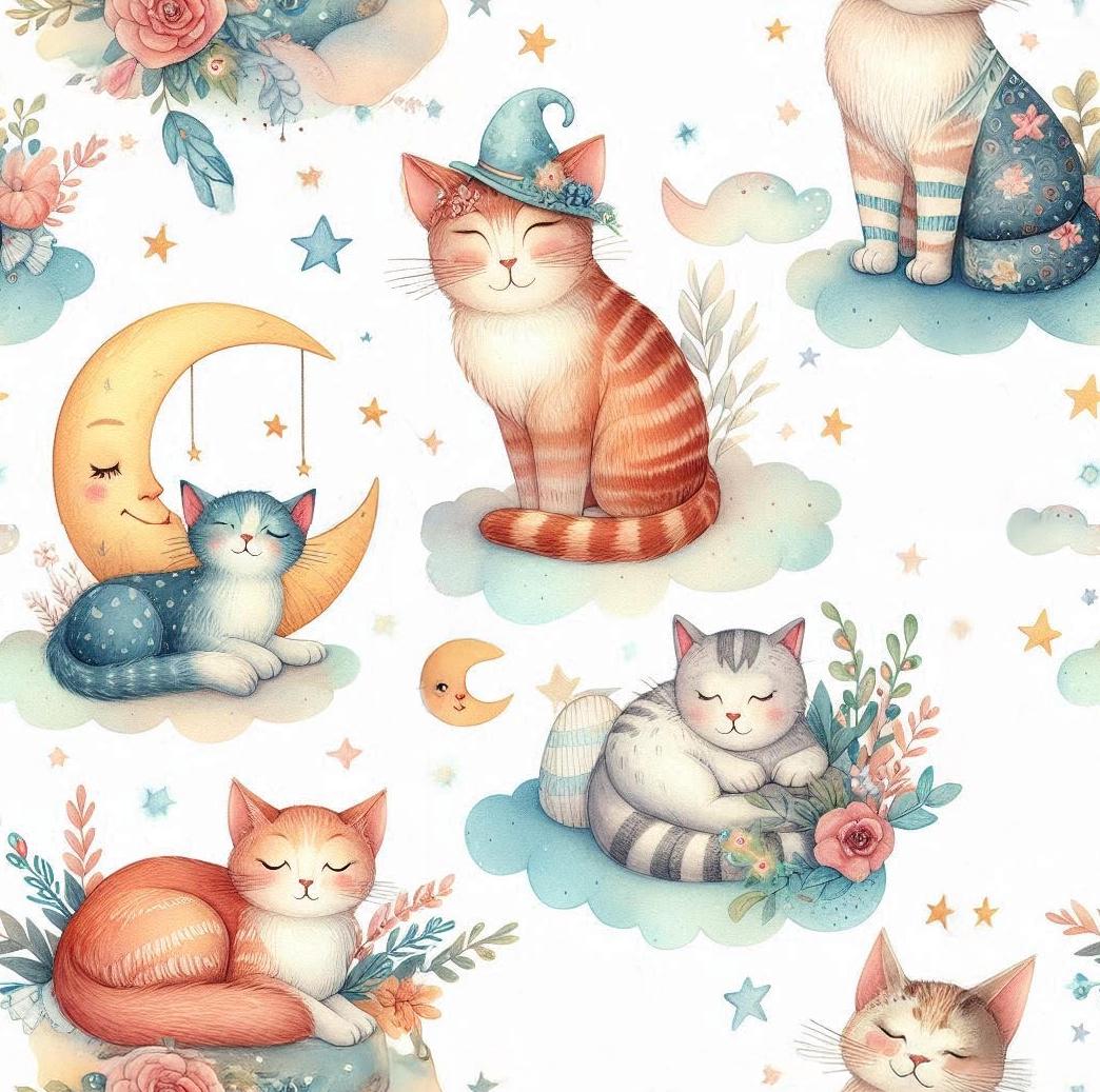 Cute cat quilting fabric draped view