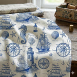 Retro ocean lettering fabric draped view