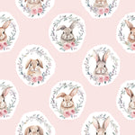 Pink bunny woodland nursery fabric detail view