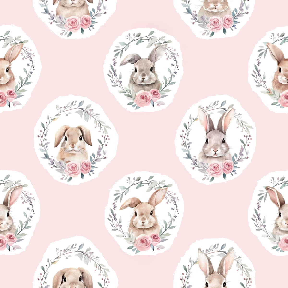 Pink bunny woodland nursery fabric