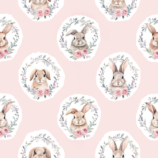 Pink bunny woodland nursery fabric