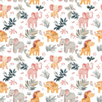 Watercolor safari animals nursery fabric close-up texture detail