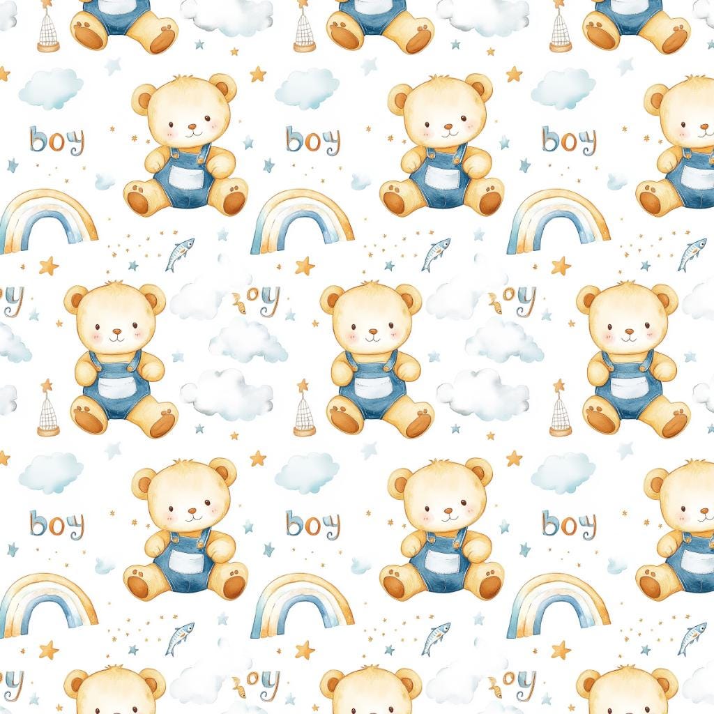 Cute baby bear nursery fabric close-up texture detail
