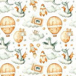Dragons rockets and balloons nursery fabric