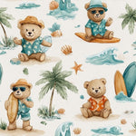 Beach bear summer nursery fabric detail view