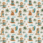 Beach bear summer nursery fabric flat lay view