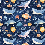 Watercolor ocean animals nursery fabric