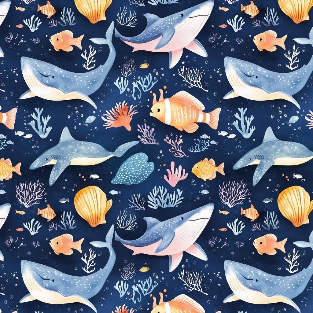 Watercolor ocean animals nursery fabric draped view