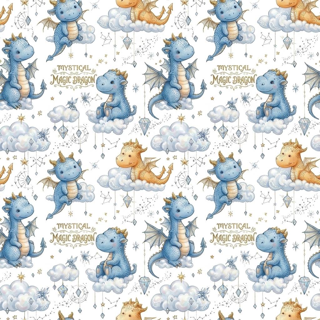 Watercolor dragon nursery fabric flat lay view