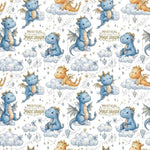 Watercolor dragon nursery fabric flat lay view