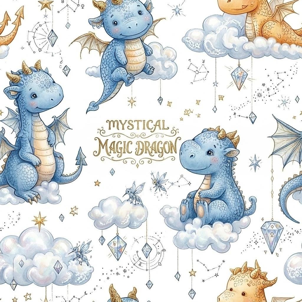 Watercolor dragon nursery fabric draped view
