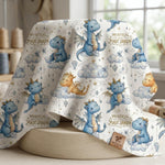 Watercolor dragon nursery fabric close-up texture detail