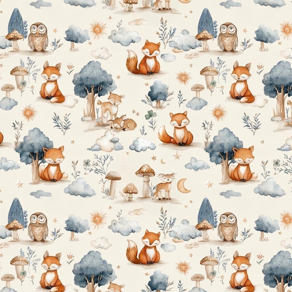 Watercolor fox nursery fabric draped view