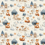 Watercolor fox nursery fabric flat lay view