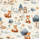 Watercolor fox nursery fabric detail view
