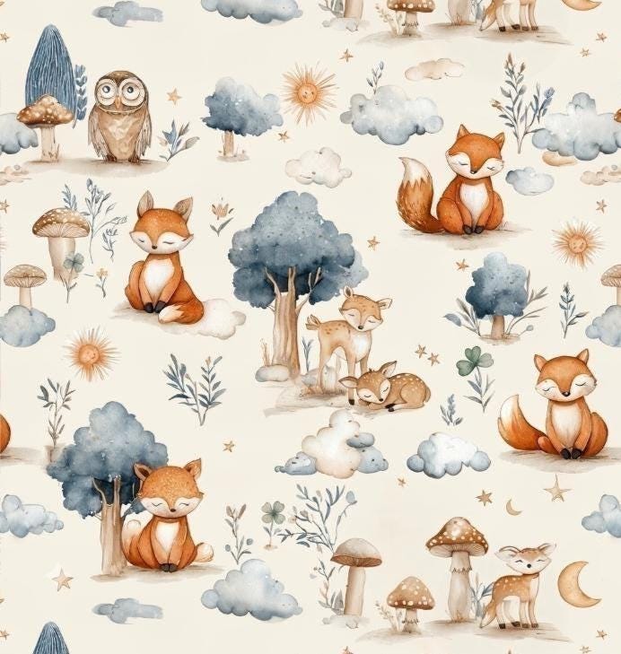 Watercolor fox nursery fabric
