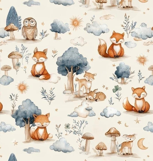 Watercolor fox nursery fabric