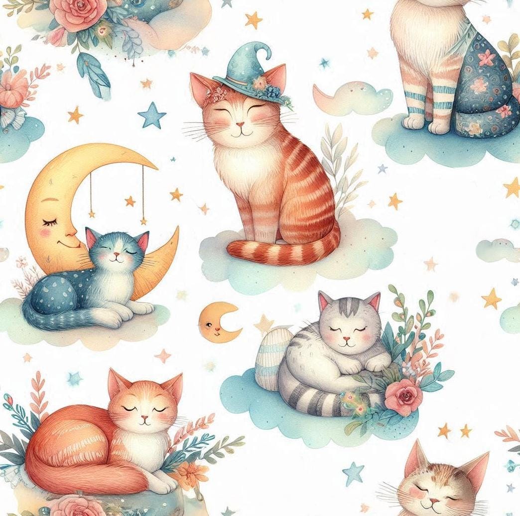 Cute cat quilting fabric
