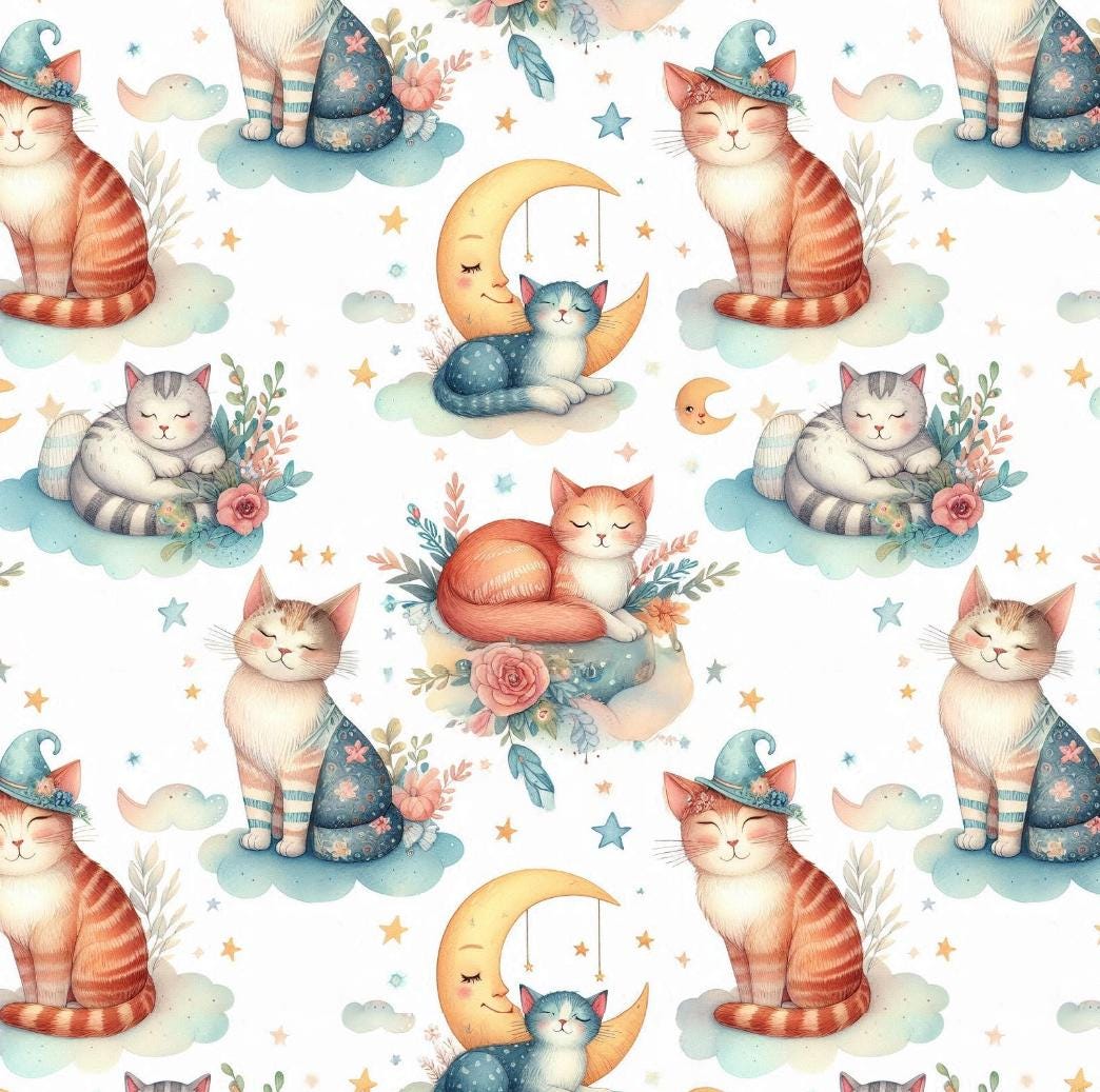 Cute cat quilting fabric close-up texture detail