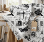 Vintage french newspaper fabric close-up texture detail