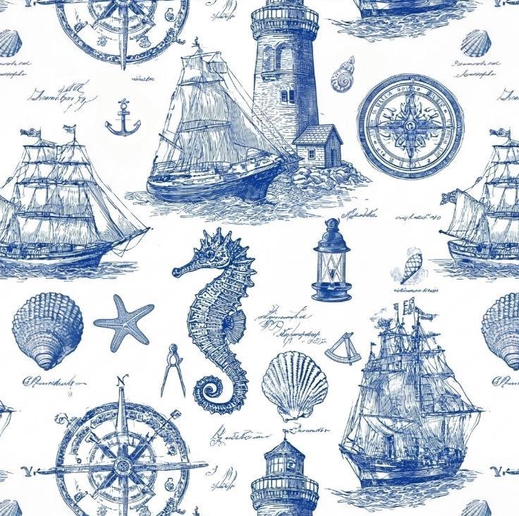 Retro ocean lettering fabric