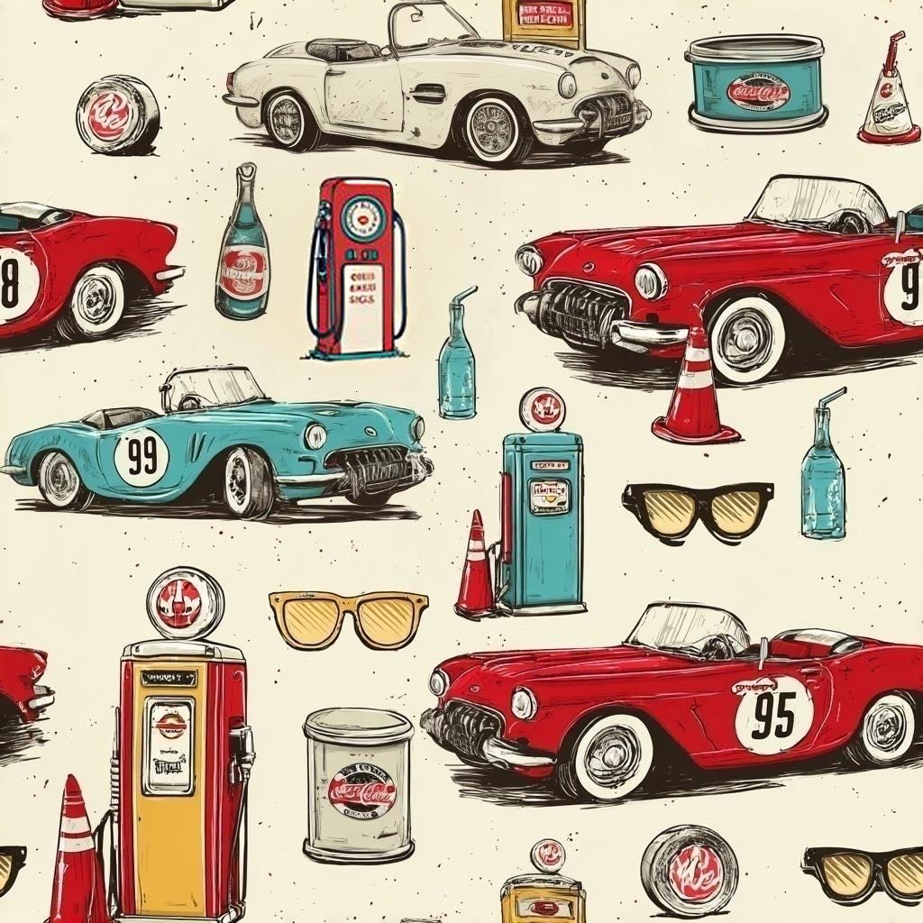 Vintage car roses butterfly fabric draped view