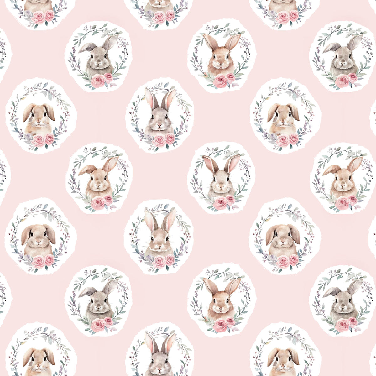 Pink bunny woodland nursery fabric flat lay view