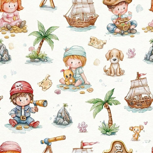 Watercolor pirate kids fabric
