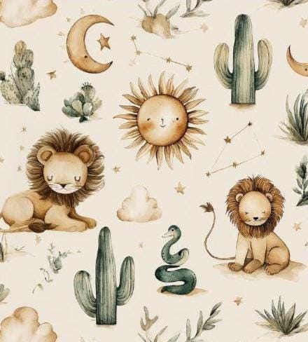 Desert lion kids fabric