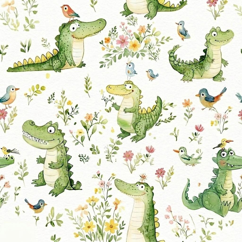 Watercolor baby crocodile nursery fabric