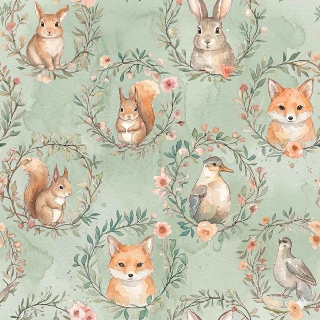 Woodland animal print fabric