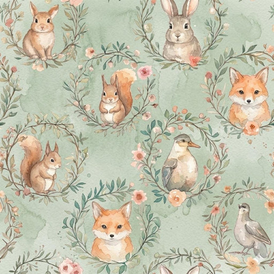 Woodland animal print fabric