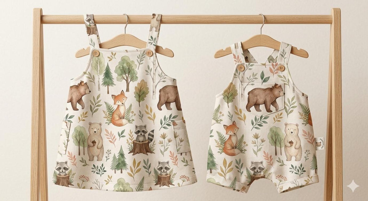 Autumn forest animals nursery fabric detail view