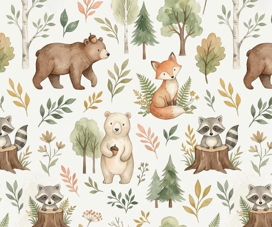 Autumn forest animals nursery fabric