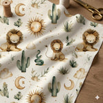 Desert lion kids fabric close-up texture detail