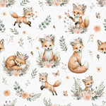Baby fox and crocodile nursery fabric flat lay view