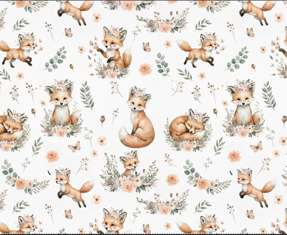 Baby fox and crocodile nursery fabric draped view