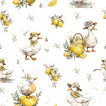 Watercolor ducks nursery fabric draped view