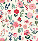 Watercolor floral nursery fabric close-up texture detail