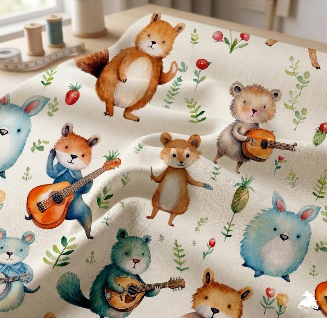 Watercolor farm animals nursery fabric