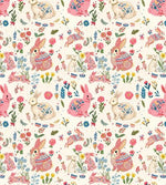 Pink rabbit nursery fabric flat lay view