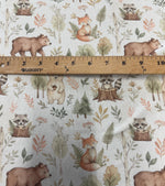 Autumn forest animals nursery fabric close-up texture detail