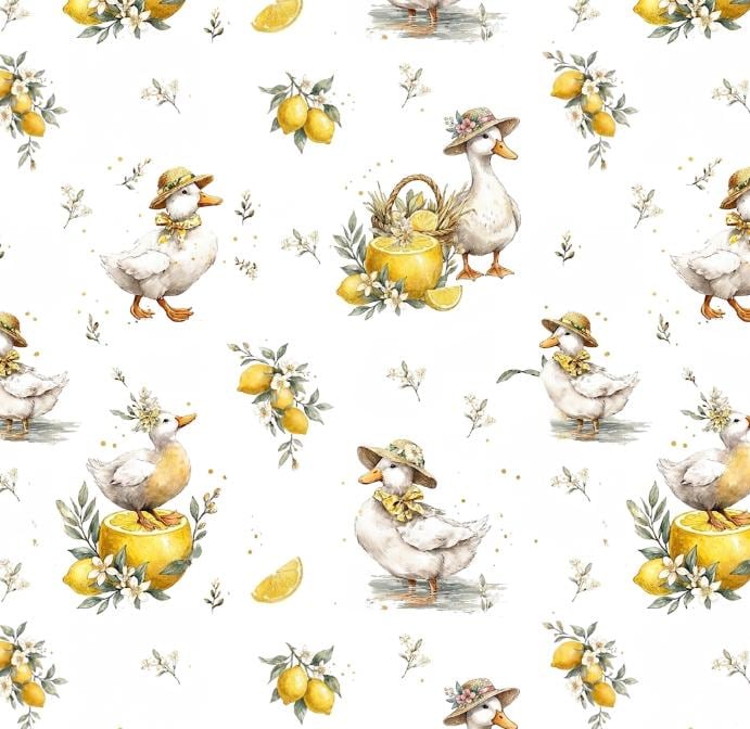 Watercolor ducks nursery fabric close-up texture detail