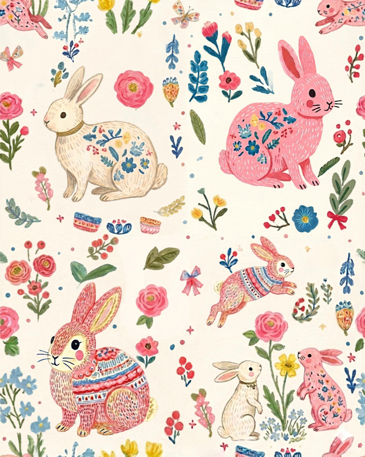 Pink rabbit nursery fabric draped view