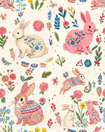 Pink rabbit nursery fabric draped view