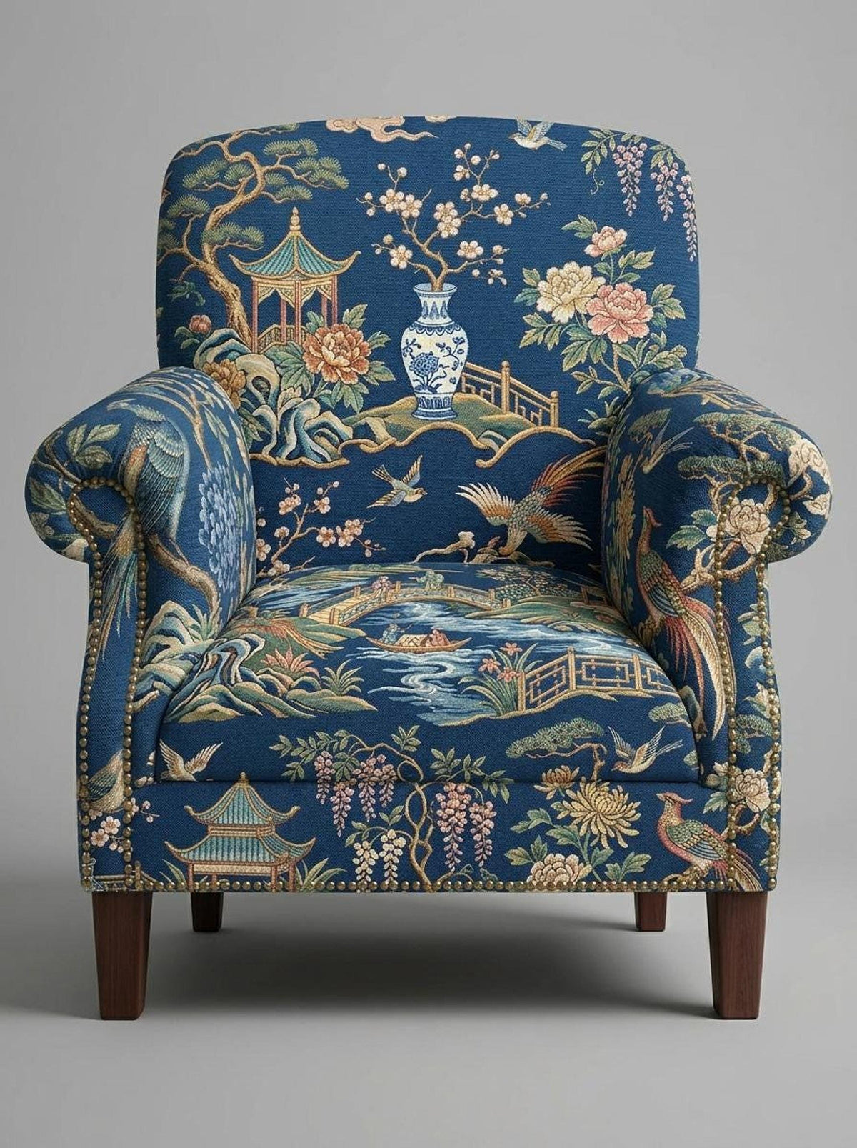 Blue Chinoiserie Upholstery Fabric - photo 1