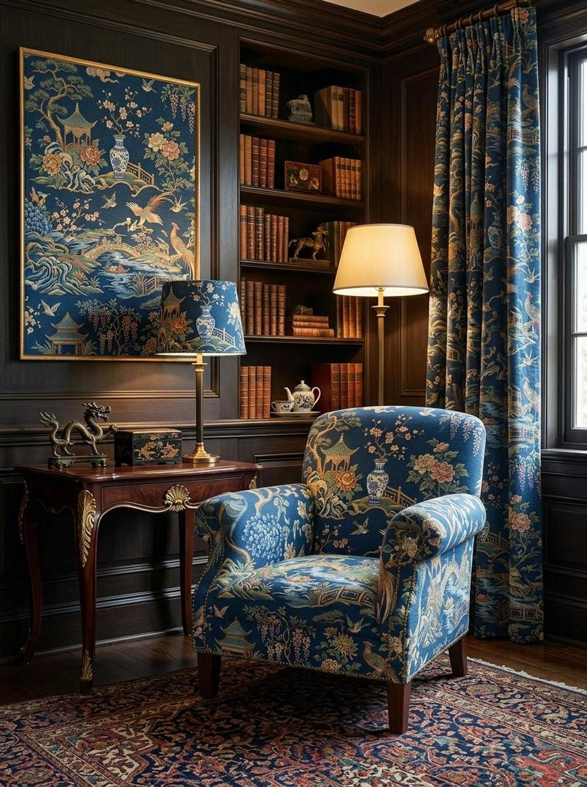 Blue Chinoiserie Upholstery Fabric - photo 5